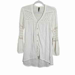 XCVI White Crochet Boho Button Up Blouse Size XS Western Festival Hippie